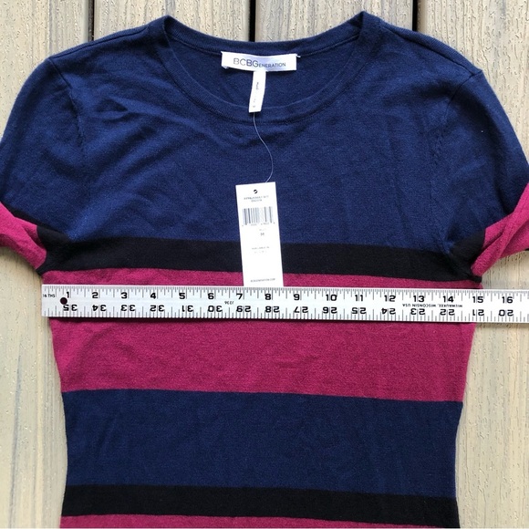 NWT BCBGeneration Navy & Burgundy Striped Fine Gage Knit Dress Sheath Size M - Picture 3 of 6